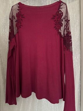 Free People Lace Shoulder Long-Sleeve Top
